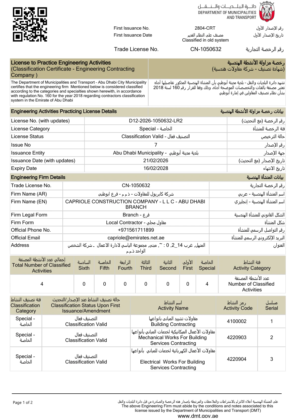 Practice License Certificate CN-1050632 2028